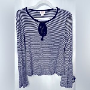 Black & White Women’s Striped Shirt with Bell Sleeves & Keyhole Cutout | Mossimo